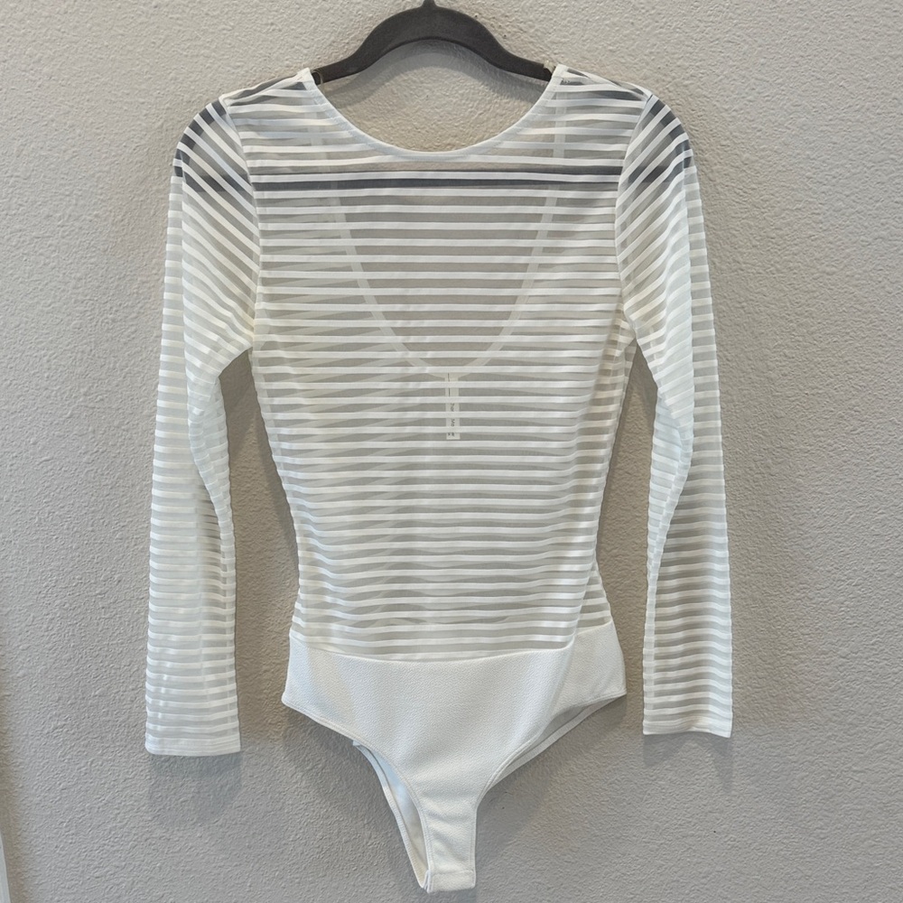 White Striped Long Sleeve Bodysuit